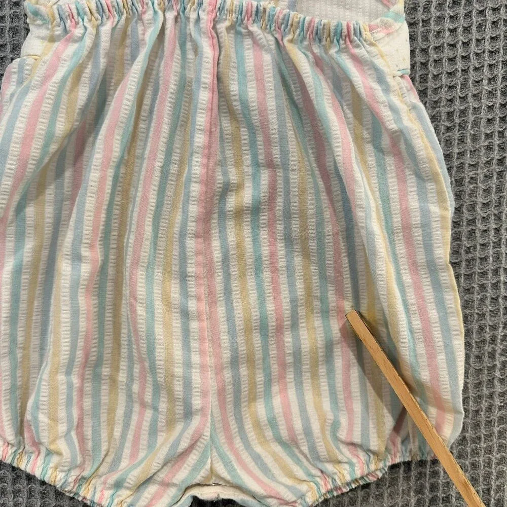 VINTAGE Buster Brown Pastel Striped Seersucker Bubble Romper 24M